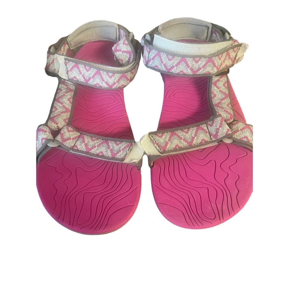 Teva Little Girls Fuchsia Red Open Toe Hook & Loop Geometric Sandals Size 4